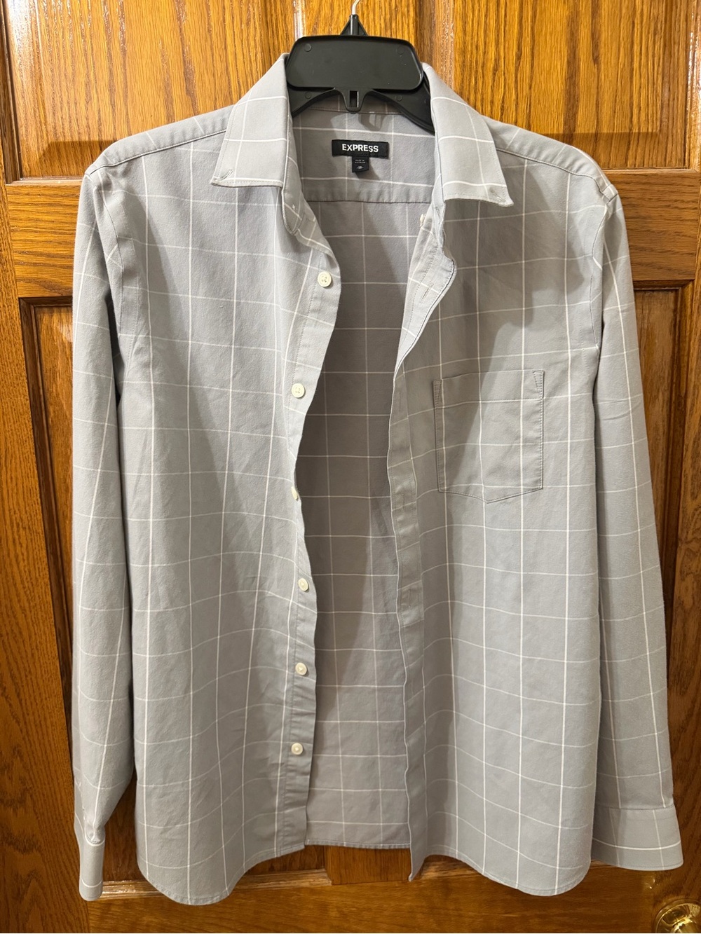 Express Light Gray Windowpane Button-Down Shirt